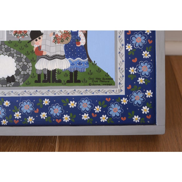 Wood Vintage Donna Moses Peasant Folk Art Family Portrait Painting For Sale - Image 7 of 8