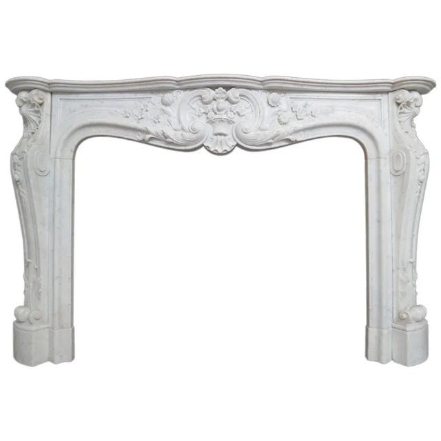 Large Antique French Louis XV Fireplace Mantel in Carrara Marble For Sale - Image 5 of 5