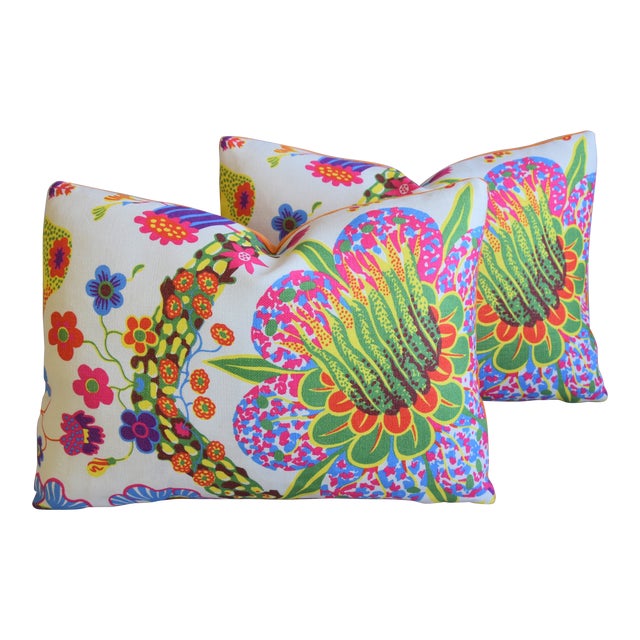 Josef Frank Floral Linen Feather Down Pillows 23 X 17 Pair