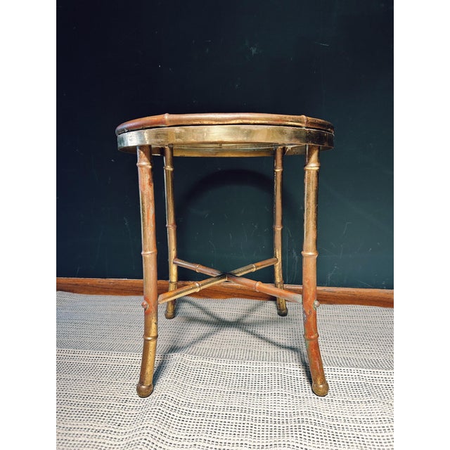 1970s Faux Bamboo Brass + Glass Petite Cocktail Table For Sale - Image 11 of 12