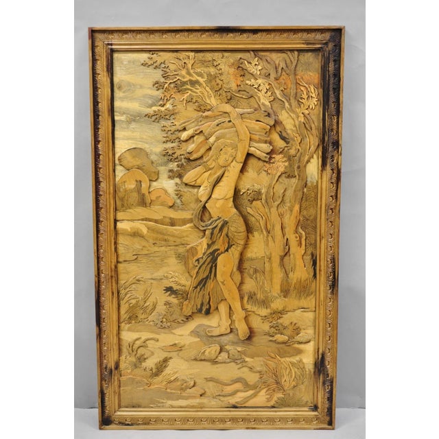 Vintage Large 60" Anglo Indian High Relief Carved Wood Thai Woman Art Plaque For Sale - Image 17 of 17