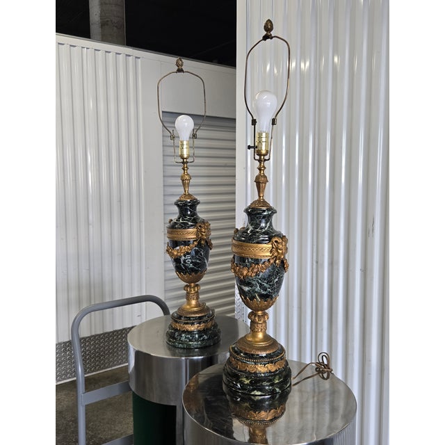 French 19th Century French Bronze & Marble Urn Lamps - A Pair For Sale - Image 3 of 17