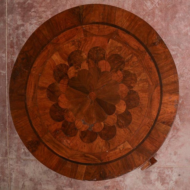 Wood Antique Round Inlaid and Grooved Table For Sale - Image 7 of 18