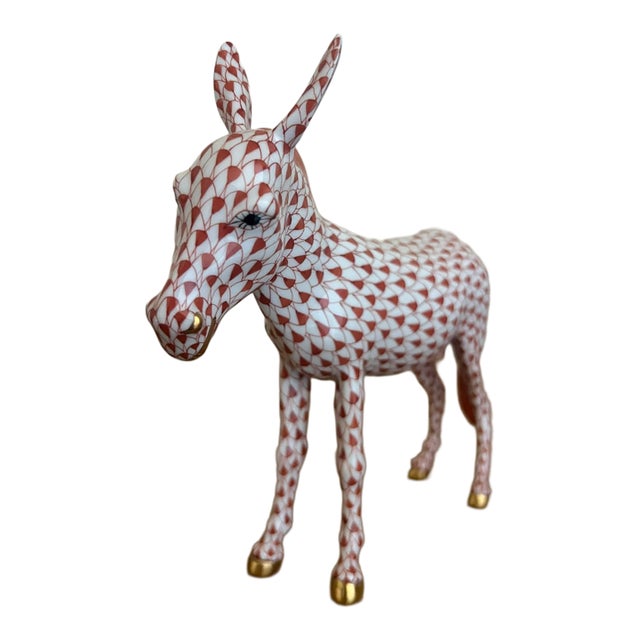Herend Hungarian Hand Painted Donkey With Gold Hooves, C. 1990's For Sale