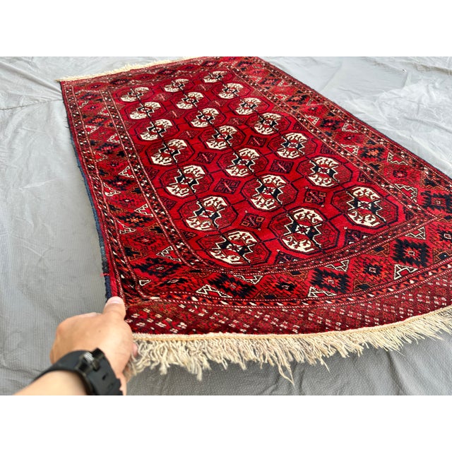 Tribal Red Bokhara Hand-Knotted Wool Rug - 5'8" X 3'4" For Sale - Image 3 of 13
