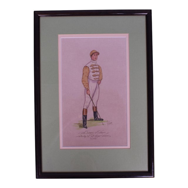 Danny Maher Jockey Derby & St. Leger Winner 1903 Watercolour by Astor For Sale