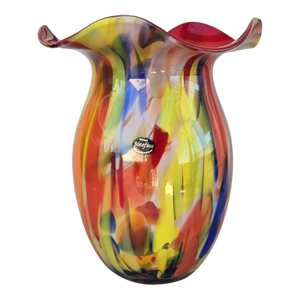 Vintage MCM Krosno Jozafina Multi-Color Rainbow Millefiori Poland Blown Art Glass Vase