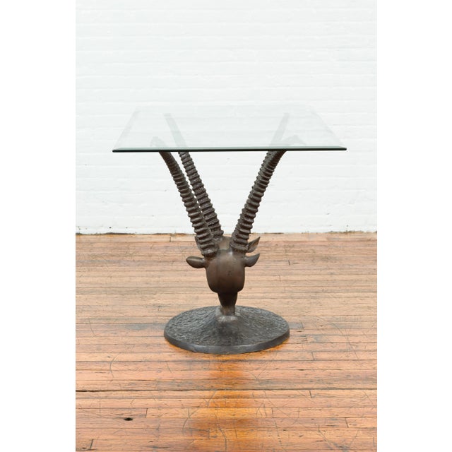 Contemporary Cast Bronze Double Antelope Dining Table Base with Dark Patina For Sale - Image 10 of 11