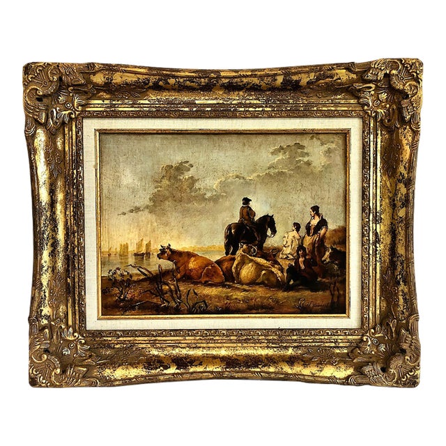 Dutch Landscape With Peasants and Cattle, After Aelbert Cuyp For Sale