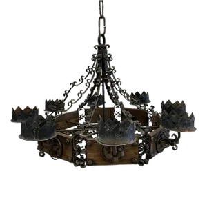 19th Century Spanish Revival Iron 8 Light Candle Holder Gothic Chandelier