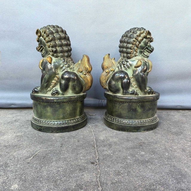 Monumental Pair of Vintage Chinese Gilt Bronze Guardian Lions (Foo Dogs) For Sale - Image 4 of 5