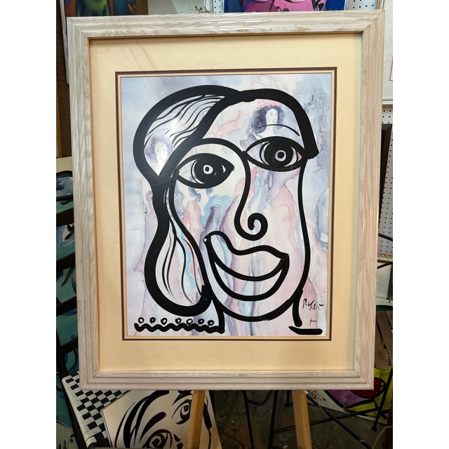1970s Peter Keil Abstract Painting of a female over a print of women. Executed with oil on board. COA on back guaranteed...
