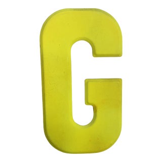 Vintage 1960’s Rustic Neon Yellow “G” Sign Beveled Letter For Sale