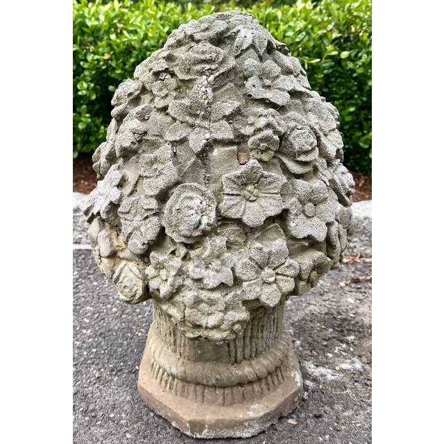 Stone Cast Stone Flower Basket Garden Ornament Sculpture Mid 20th Century For Sale - Image 7 of 18