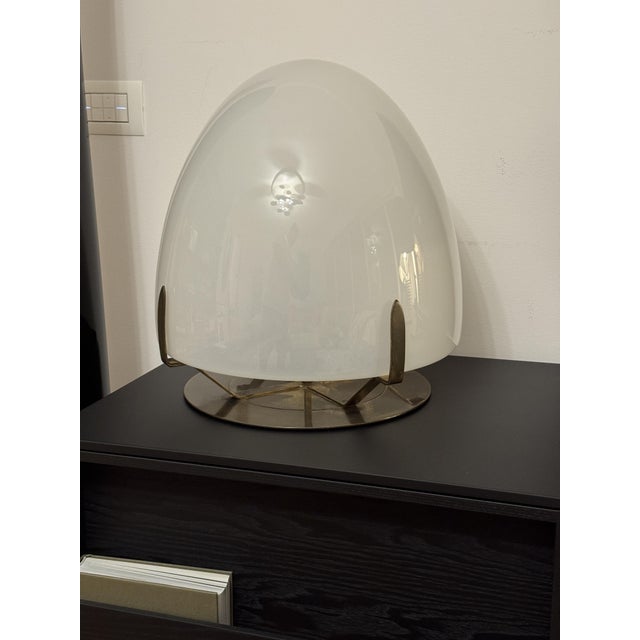 Large Vintage Table Lamp in Murano Opaline Glass and Metal in the style of Leucos and VeArt, Italy, 1970s For Sale - Image 15 of 15