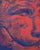 Wild Animal by Elena Burykina | Oil on panel Head of a stylized lion sculpture on a red background. For Sale - Image 4 of 5
