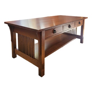 Stickley Mission Collection Oak Spindle 3-Drawer Cocktail Table For Sale