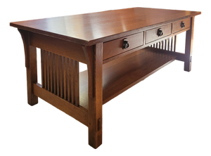 Stickley Mission Collection Oak Spindle 3-Drawer Cocktail Table