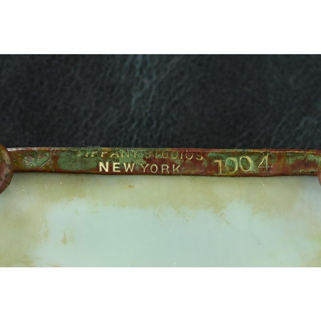Tiffany Studios New York Pine Needle Bronze and Favrile Slag Glass Pen Tray For Sale - Image 10 of 12