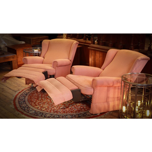 Red Vintage Recliner Lounge Chairs in Coral Fabric, 2010s, Set of 2 For Sale - Image 8 of 16