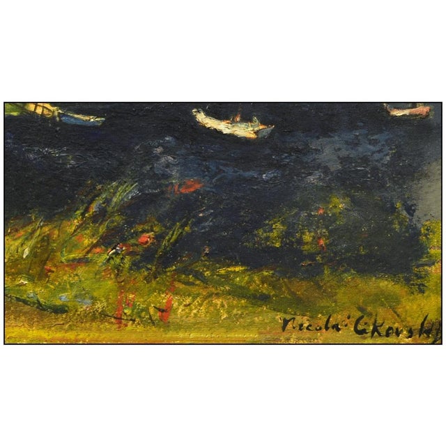 Expressionism Mid 20th Century Boats on the Pond, Nicolai Cikovsky For Sale - Image 3 of 4