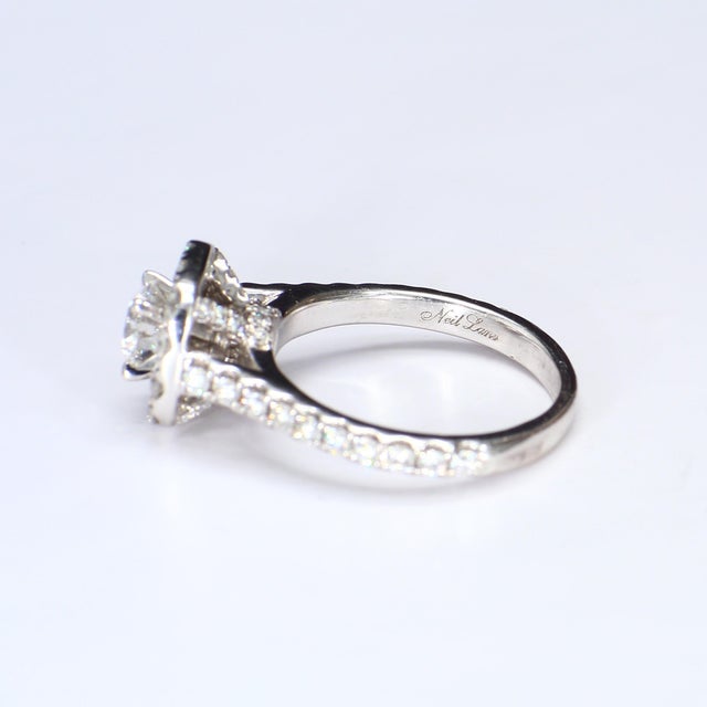 Contemporary Neil Lane 14k White Gold Diamond Halo Engagement Ring With 0.5ct Round Brilliant, Size 4.75 For Sale - Image 3 of 11