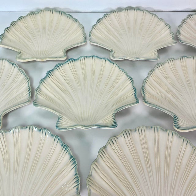 Vintage Hollywood Regency Coastal Clam Sea Shell Salad Plates, Trompe L’Oeil Style - Set of 10. For Sale - Image 13 of 16