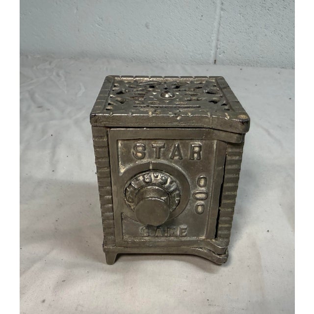 Figurative Antique 19th Century Cast Iron Star Safe Lock Deposit Coin Still Bank For Sale - Image 3 of 11