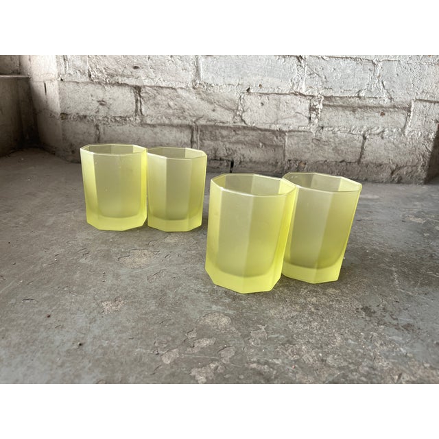 Yellow 1980s Postmodern Yellow Frosted Hexagonal Low-Ball Drinking Glasses- Set of 4 For Sale - Image 8 of 12