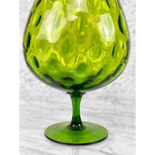 Mid-Century Italian Empoli Green Optic Art Glass Compote Pedestal Bowl For Sale - Image 6 of 8