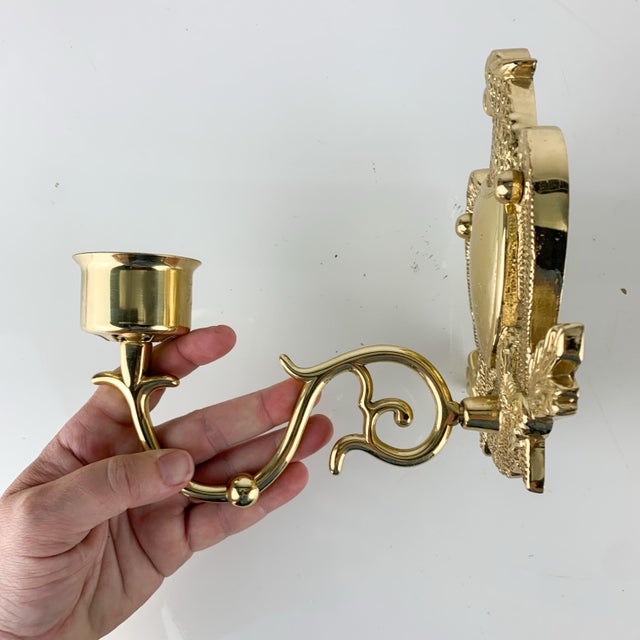 Pair Vintage American Eagle Shield Brass Taper Candle Holder Sconce Americana For Sale In Baltimore - Image 6 of 11