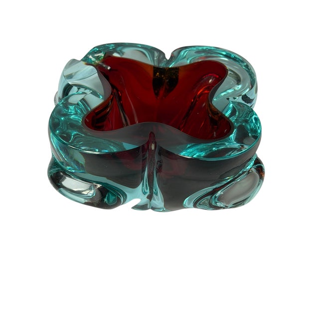 1960s Italian Murano Sommerso Ruby Red & Aqua Art Glass Bowl / Ashtray For Sale - Image 18 of 18