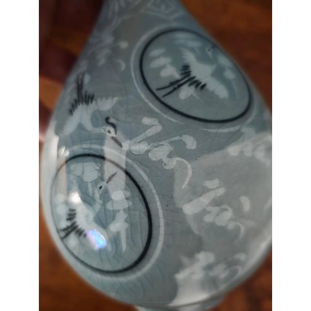 1970’s Thousand Crane Celadon Vases Set of 2 For Sale - Image 14 of 18
