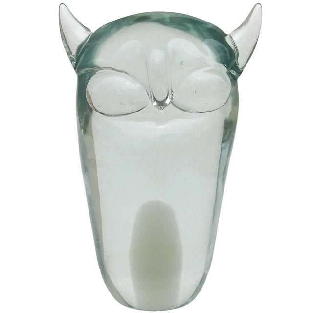 Gray Murano Vintage Sommerso Gray Core and Clear Italian Art Glass Owl Bird Sculpture Figure For Sale - Image 8 of 8