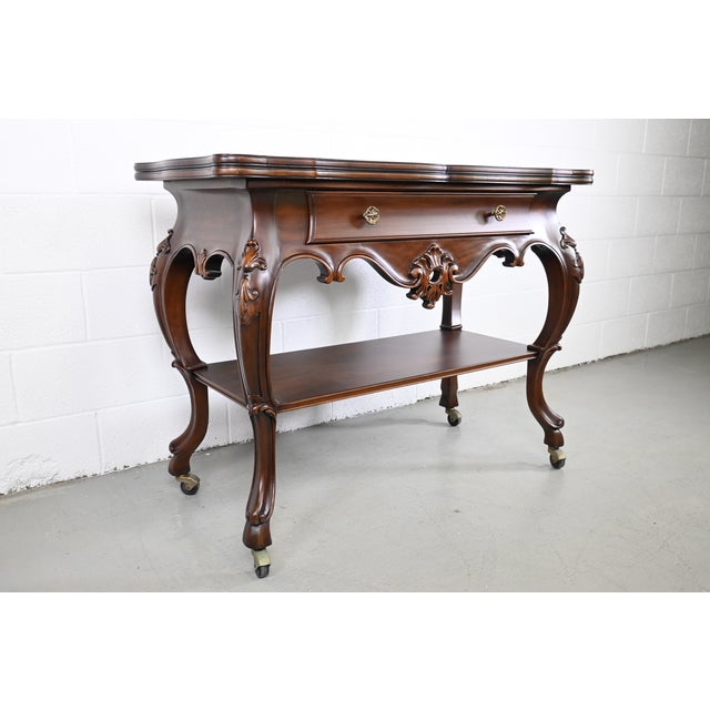 French Provincial Karges Furniture Louis XV French Provincial Flip Top Walnut Server For Sale - Image 3 of 13