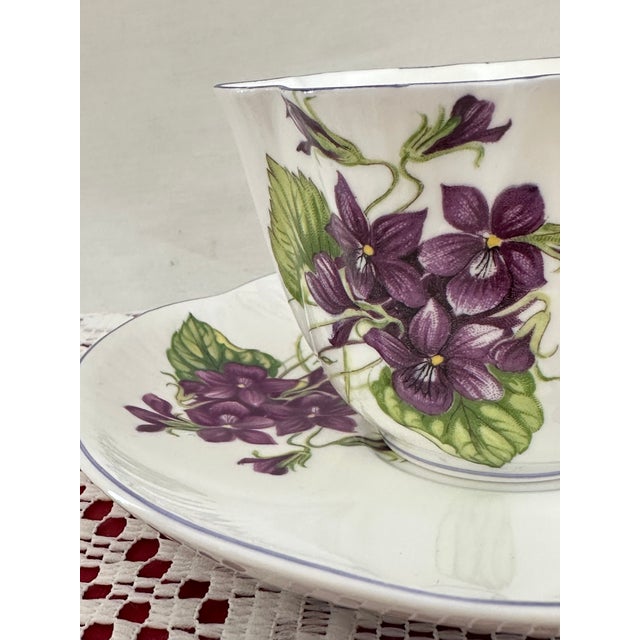 1950s Vintage Shelley Violets Tea Cup and Saucer: Vintage English Bone China For Sale - Image 5 of 8