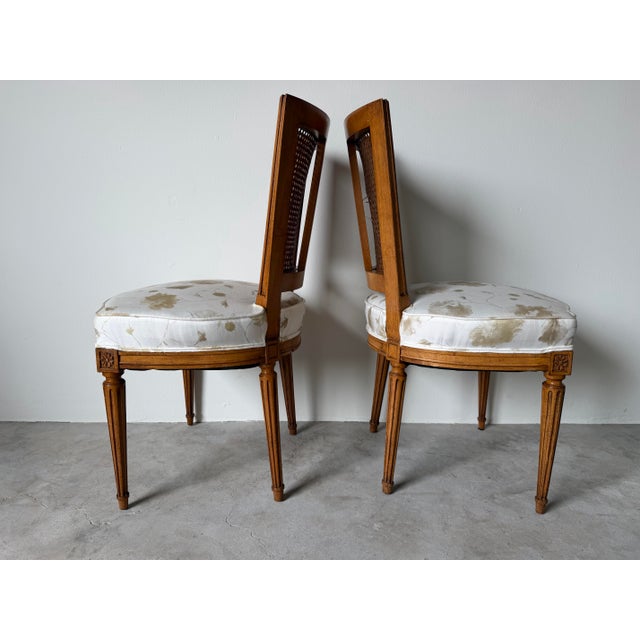 1970s Vintage French Louis XVI Style Cane Back Dining Chairs – A Pair For Sale - Image 5 of 12