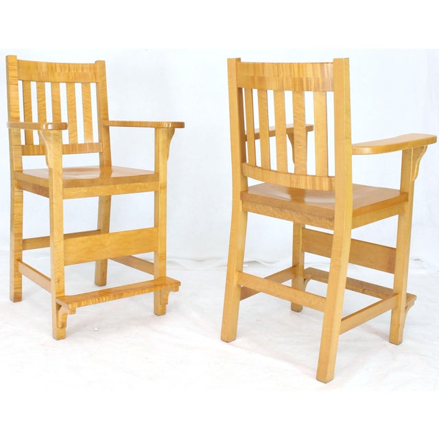 Wood Solid Brid’s-Eye Maple High Pool Chairs Bar Stools For Sale - Image 7 of 14