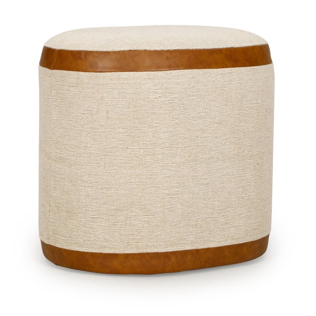 2020s Huche Cotton Jute and Vegan Leather Oval Ottoman For Sale - Image 5 of 7