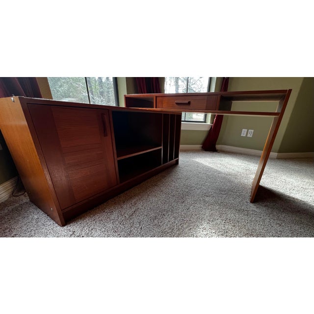 Mid Century Danish Modern 2 Piece beautiful Teak Wood Expandable Desk or Media Center. This piece can be configured in...