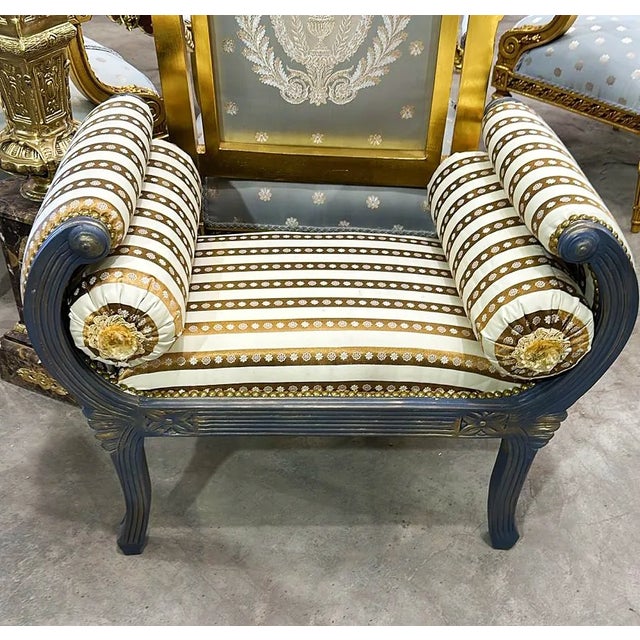 Beautiful details in every part of this piece. Stunning lovely red bench. This is fully refinished in gold leaf and tufted...