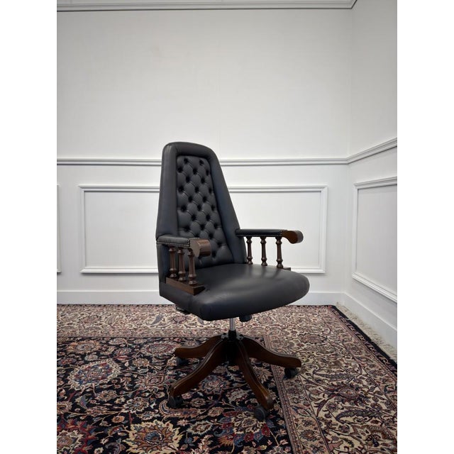 English Chesterfield Desk Chair in Black For Sale - Image 9 of 9