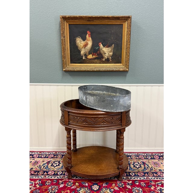 French Antique French Oak Barley Twist Standing Planter Jardinière Liner C. 1930s For Sale - Image 3 of 17