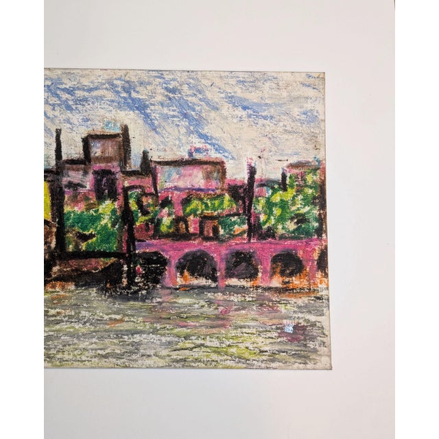 Expressionism Vintage Mid-Century Expressionist Cityscape Painting on Macy's Canvas Board For Sale - Image 3 of 4