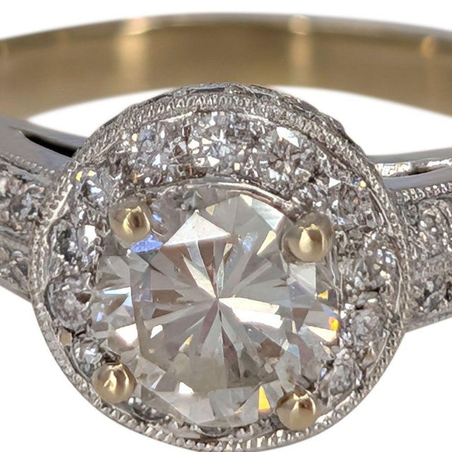 Contemporary Natural Diamond Halo Engagement Ring, Size 6 For Sale - Image 3 of 7