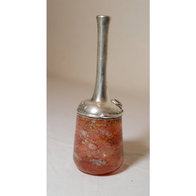 Vintage Sherman Judaica Hand Blown Glass Vessel Bottle With Sterling Silver Lid For Sale - Image 9 of 11