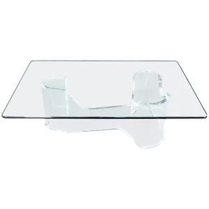 Thick Bent Lucite Organic Shape Base Rectangle Glass top Coffee Table