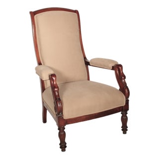 Louis Philippe Mahogany Armchair With Swan Carved Arms For Sale