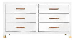 Matthew Izzo Home Winchester Matte White Lacquer Six Drawer Chest With Wrapped Rattan and Brass Handles