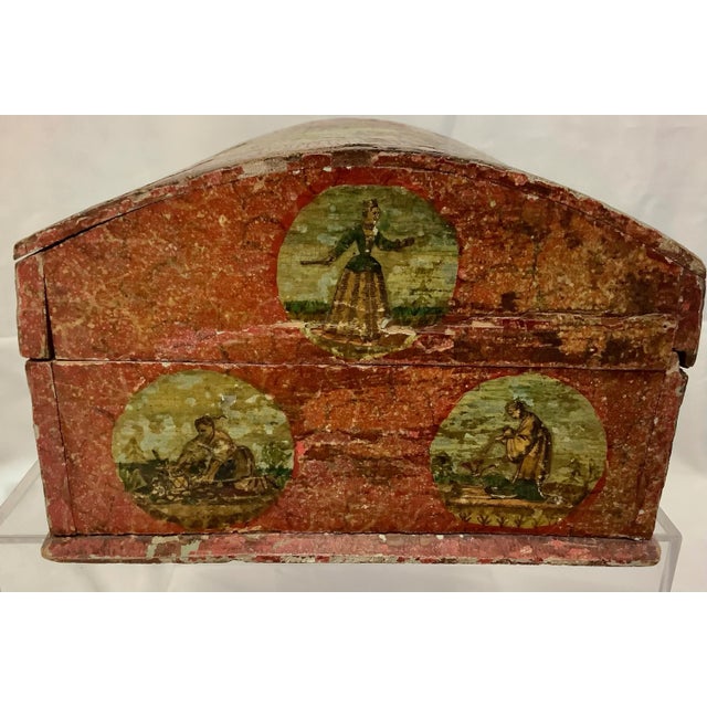19th Century Domed Painted Decoupage Wooden Chest, Small For Sale In Tampa - Image 6 of 10